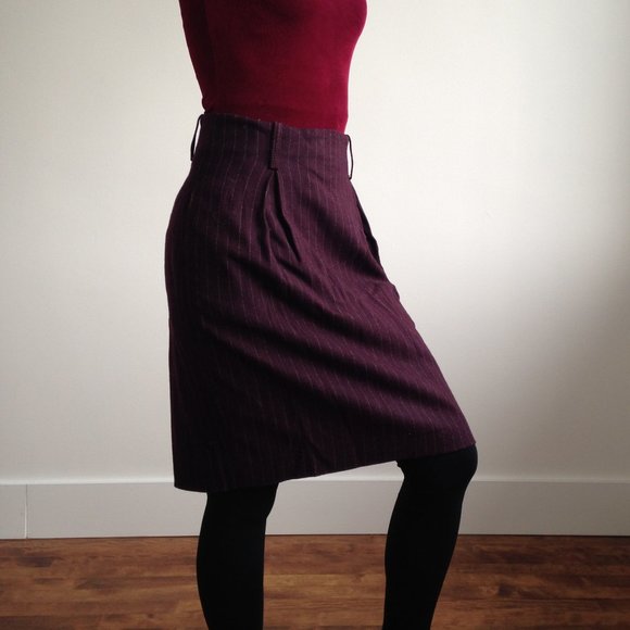 Bagatelle - Wool Burgundy Pencil Skirt - Picture 6 of 16